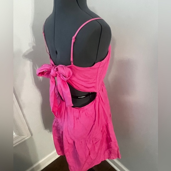 Bardot Sz M Bubblegum Pink Amelie Linen Blend Tiered Mini Dress w/ Bow NWOT - Picture 12 of 15
